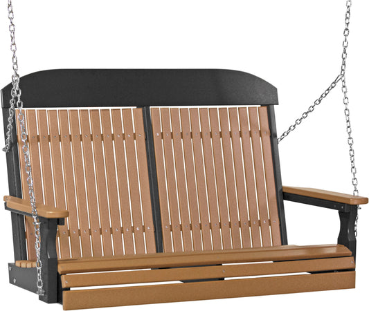 LuxCraft 4' Classic Swing - front view in cedar and black