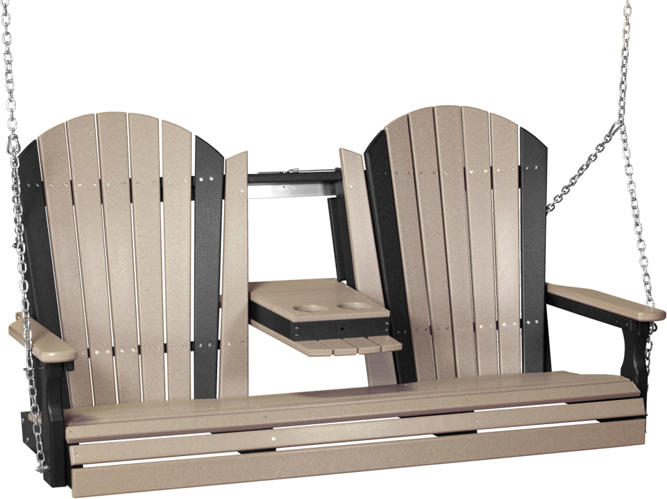 LuxCraft 5' Adirondack Swing - front view in weatherwood and black