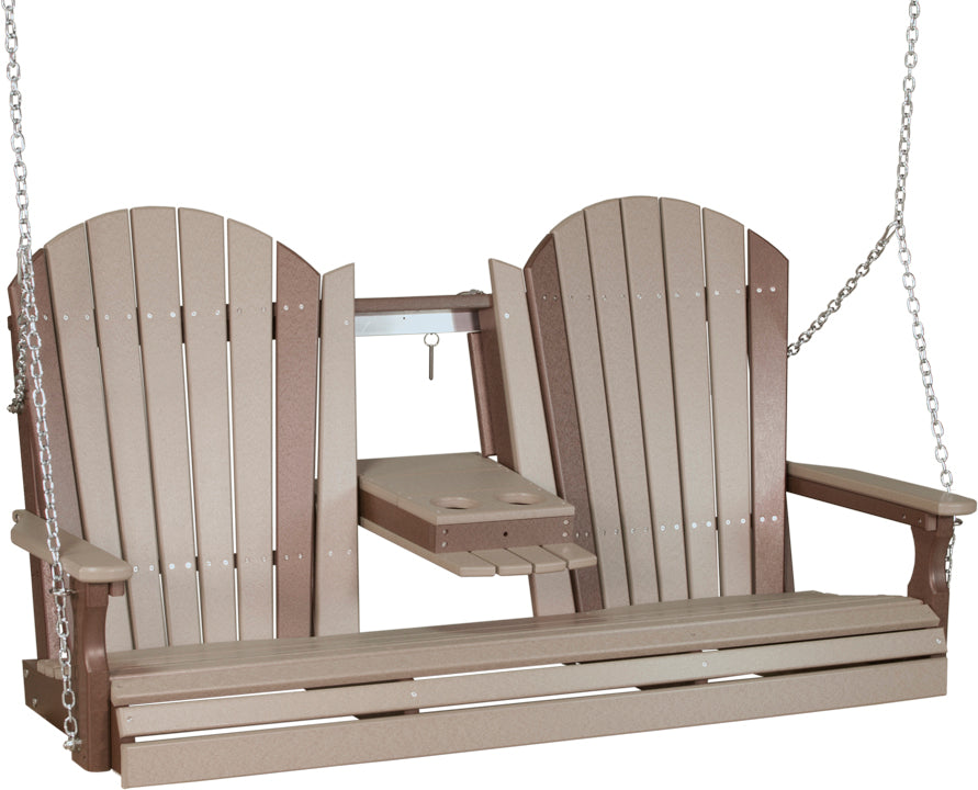 LuxCraft 5' Adirondack Swing - front view in weatherwood and brown